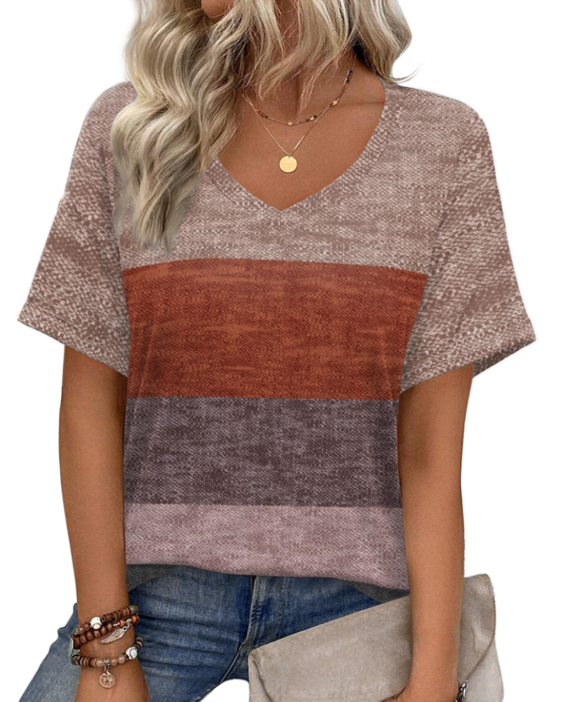 Elena Women's V-Neck Tunic Top – Casual Printed Summer T-Shirt Blouse