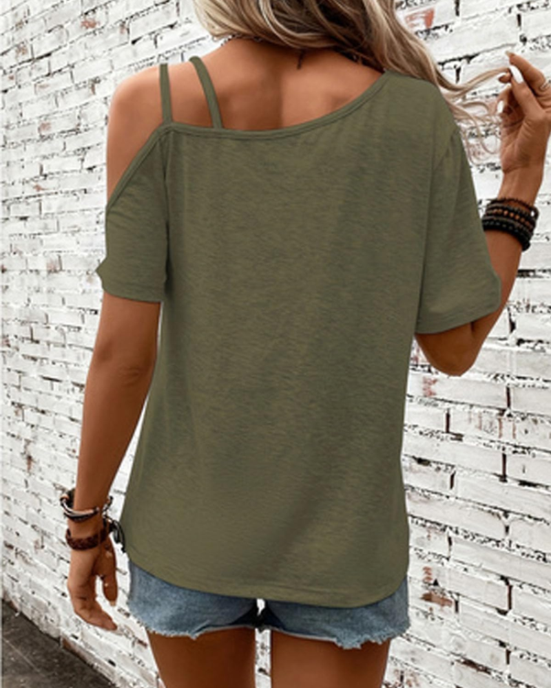 Bailey Women's One-Shoulder Top – Love Print Short Sleeve Casual Summer Blouse