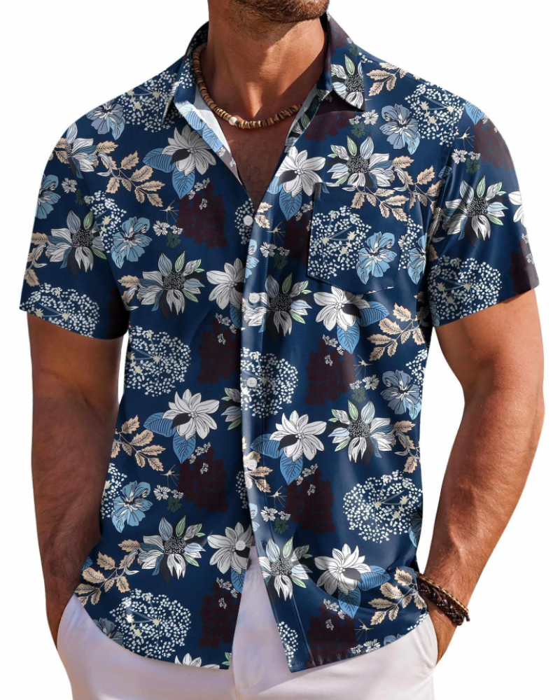 Jake Men's Hawaiian Shirt – Floral Tropical Short Sleeve Beach Button Down
