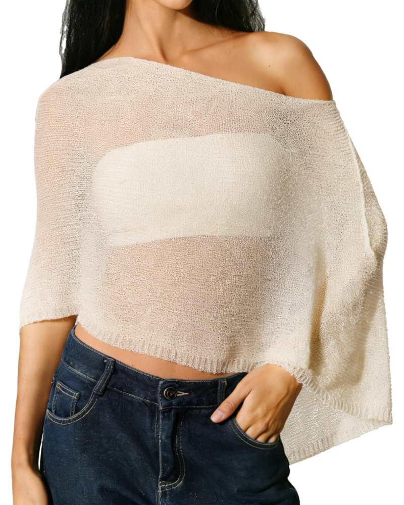 Francelia Women's Sheer Poncho – Lightweight One Shoulder Boho Beach Cover-Up
