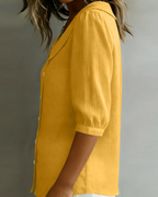 Belladonna Women's Linen-Look Blouse – Peter Pan Collar Puff Sleeve Casual Summer Shirt