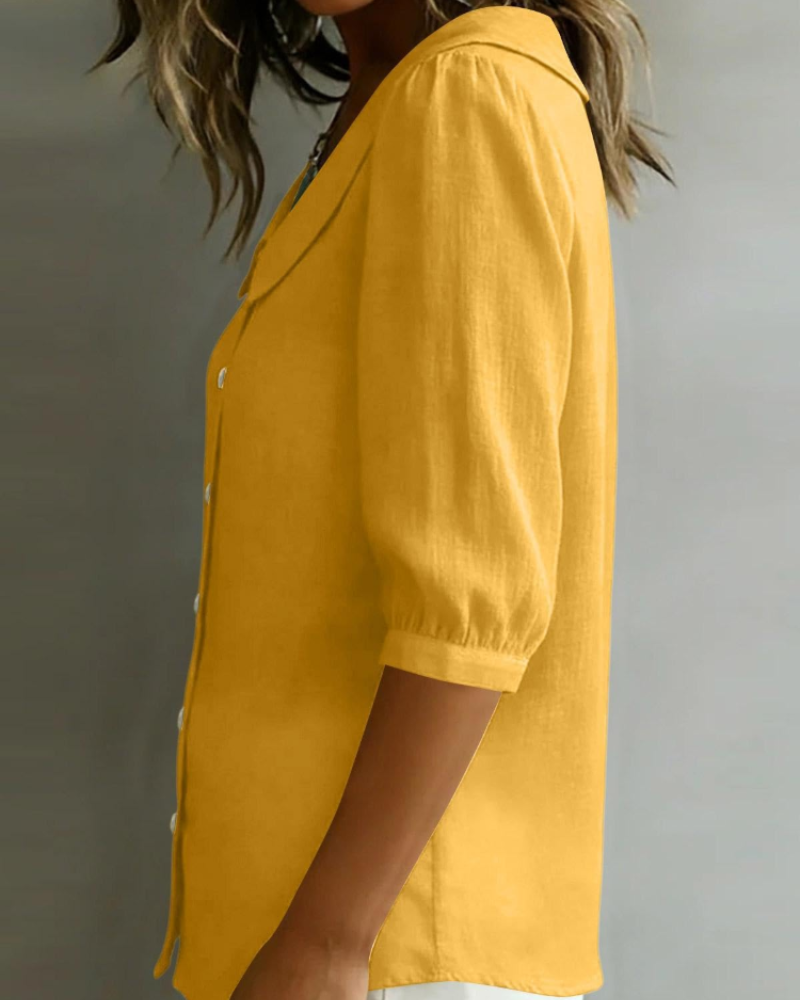 Belladonna Women's Linen-Look Blouse – Peter Pan Collar Puff Sleeve Casual Summer Shirt