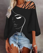 Lysandra Women's Off-Shoulder Blouse – Artistic Print Asymmetric Summer Top