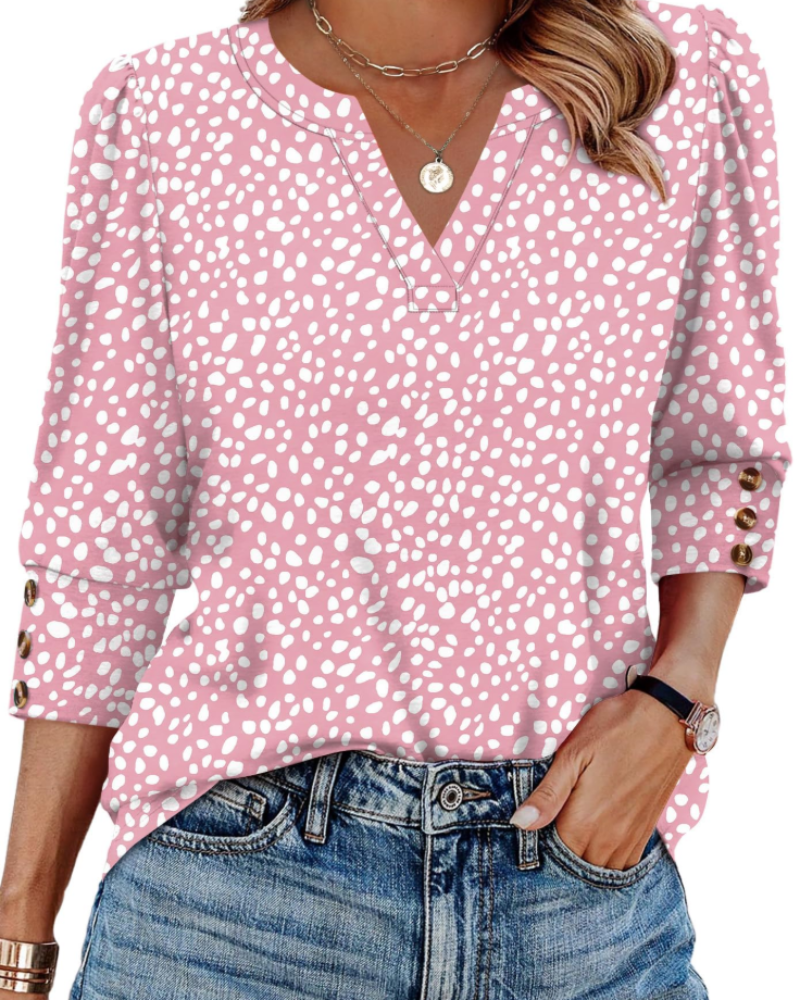 Claire Women's V-Neck Blouse – 3/4 Sleeve Dressy Casual Top with Button Cuffs
