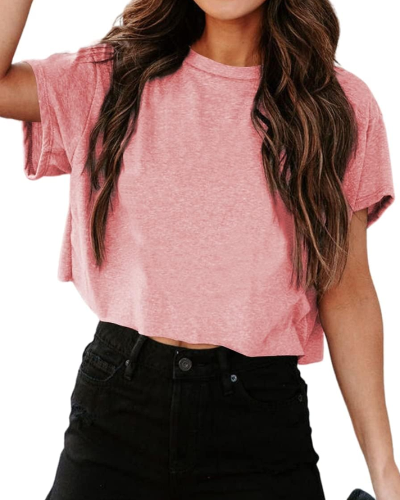 Zoe Women's Cropped Gym Top – Oversized Crew Neck Workout T-Shirt
