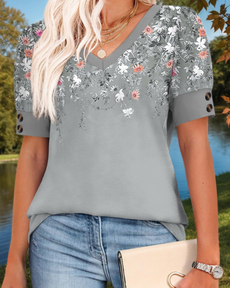 Grace Women's V-Neck Blouse – Short Sleeve Casual Summer Top Lightweight Loose Fit