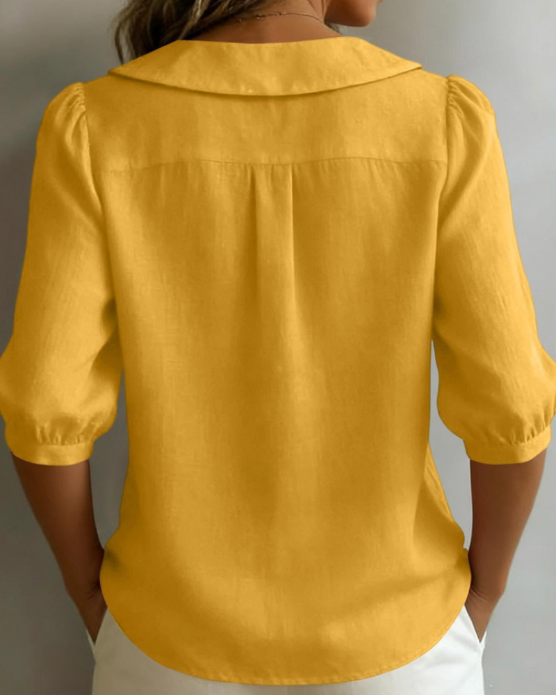 Belladonna Women's Linen-Look Blouse – Peter Pan Collar Puff Sleeve Casual Summer Shirt