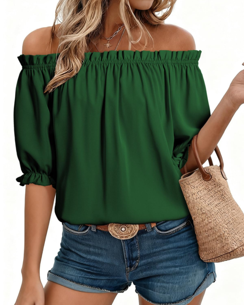 Sophia Women's Off-Shoulder Blouse – Puff Sleeve Dressy Casual Summer Top