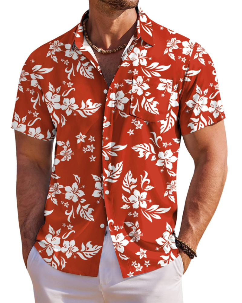 Jake Men's Hawaiian Shirt – Floral Tropical Short Sleeve Beach Button Down