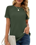 Baila Women's Lace T-Shirt – Short Sleeve Crew Neck Casual Loose Fit Summer Top