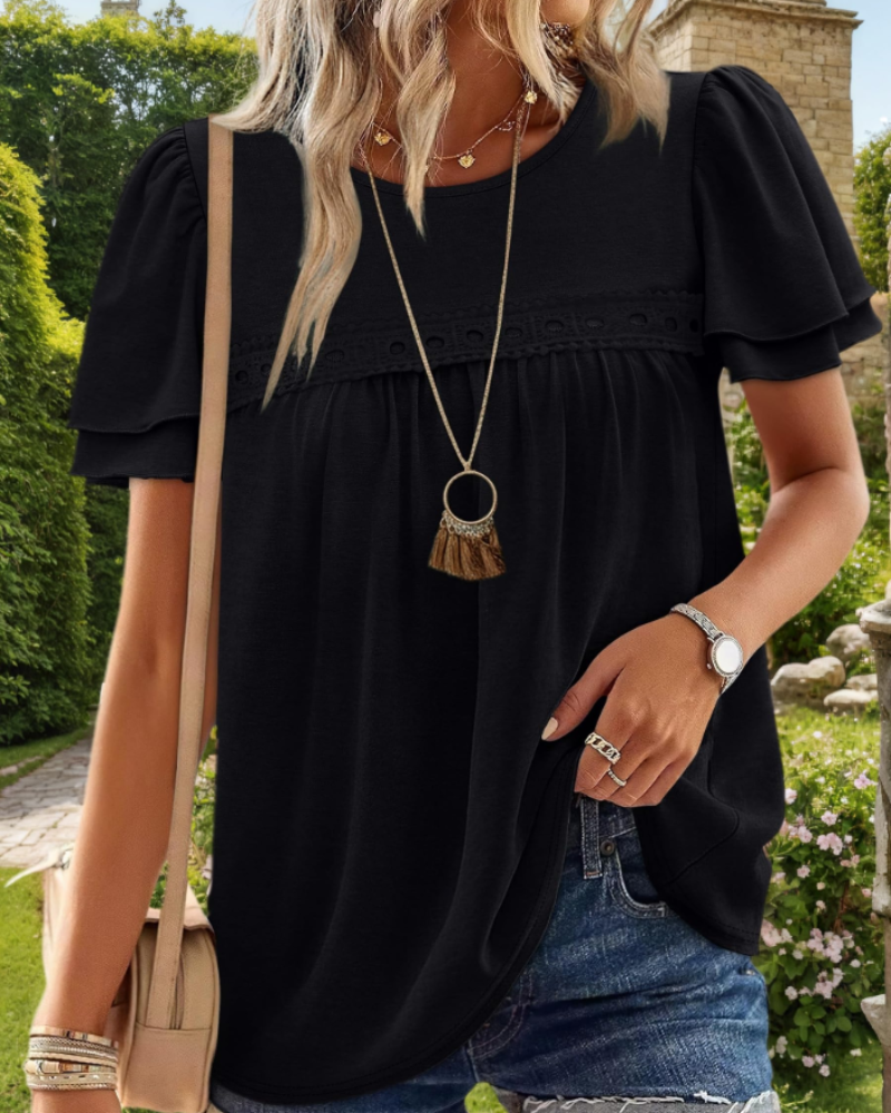 Lily Women's Peplum Blouse – V-Neck Ruffle Sleeve Oversized Summer Top