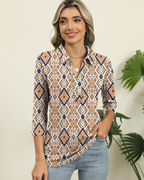Bexlyn Women's Polo Blouse – 3/4 Sleeve V-Collar Business Casual Tunic Top