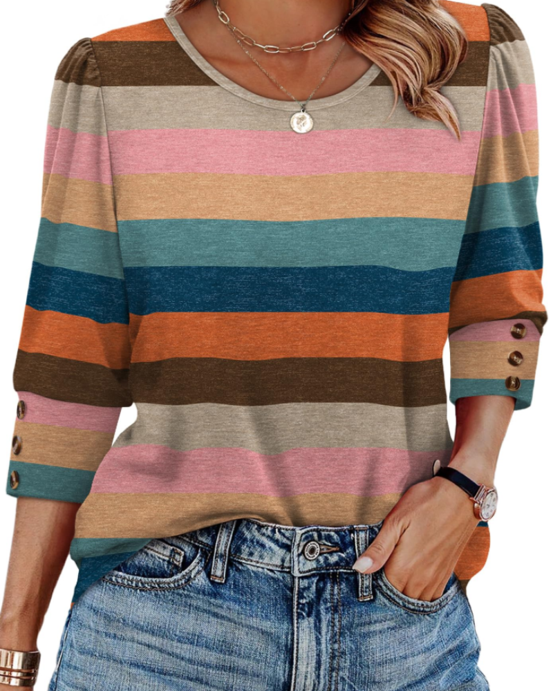 Hannah Women's Button Blouse – 3/4 Sleeve Casual Summer Top for Beach & Vacation