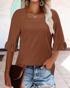 Brynlee Women's Ruffle Blouse – Half Sleeve Square Neck Elegant Summer Tunic Top