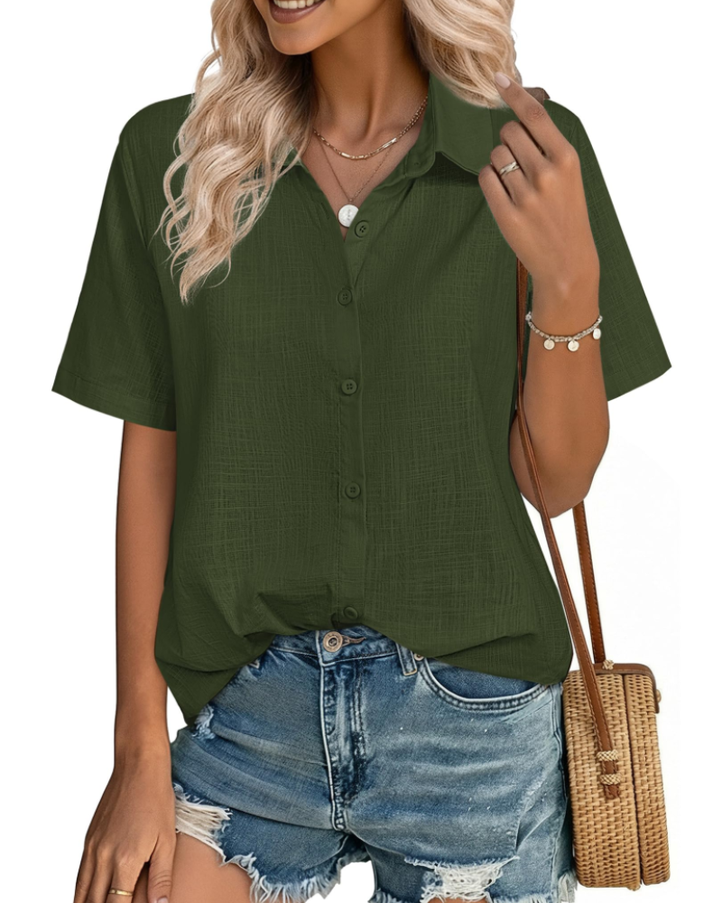 Charlotte Women's Cotton Linen Blouse – V-Neck Button Down Summer Shirt