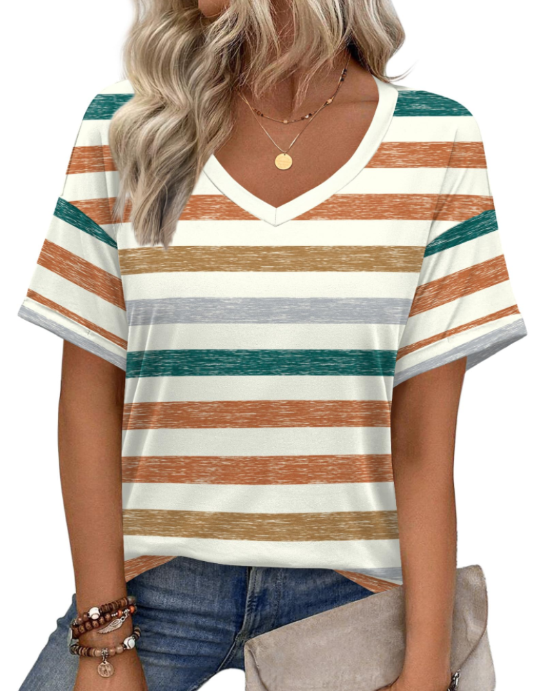 Elena Women's V-Neck Tunic Top – Casual Printed Summer T-Shirt Blouse