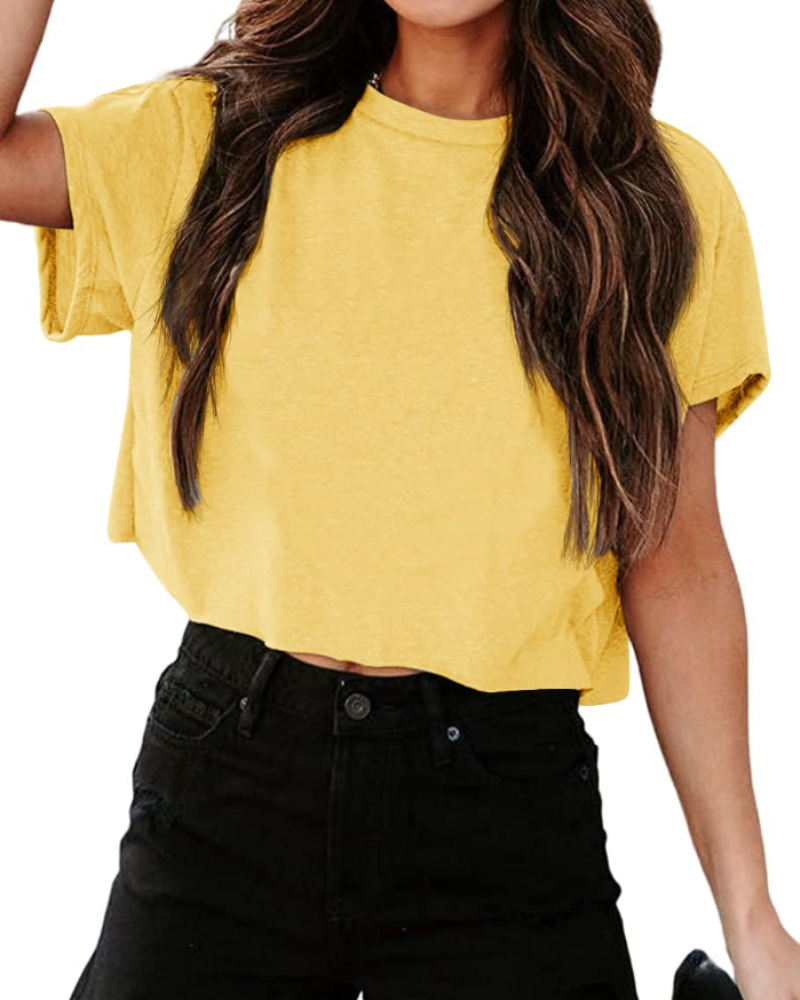 Zoe Women's Cropped Gym Top – Oversized Crew Neck Workout T-Shirt