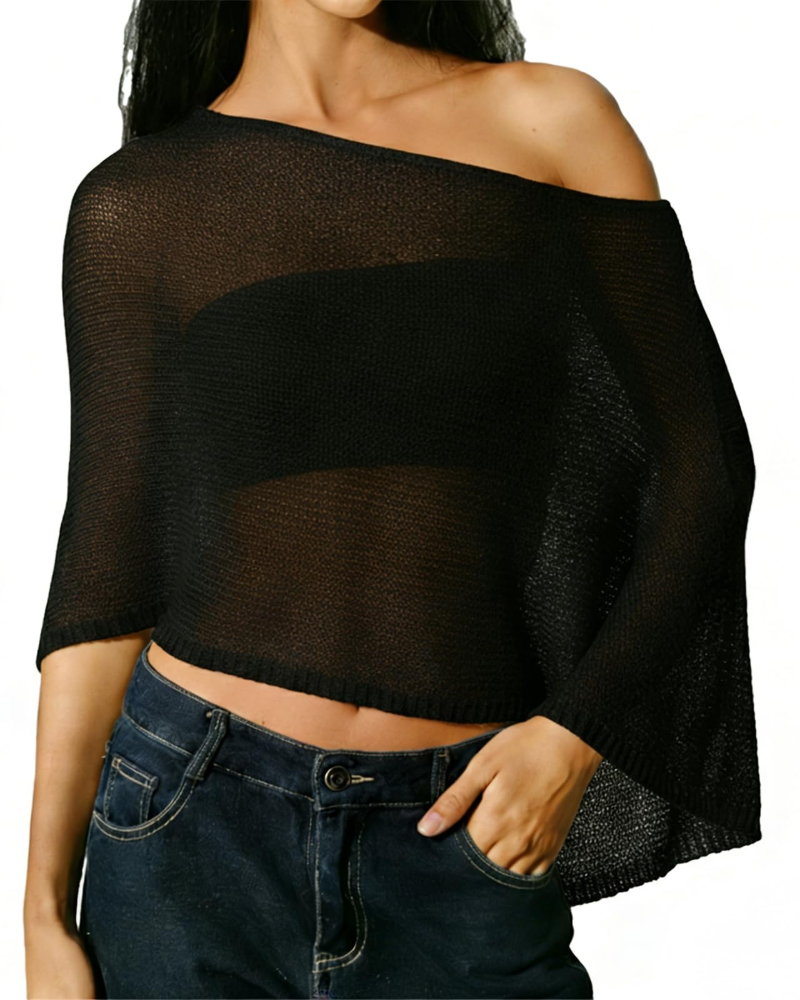 Francelia Women's Sheer Poncho – Lightweight One Shoulder Boho Beach Cover-Up