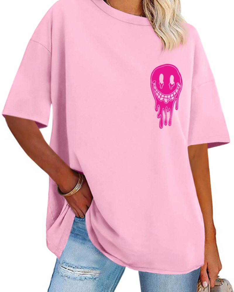 Mia Women's Oversized Graphic T-Shirt – Loose Fit Crew Neck Summer Tee