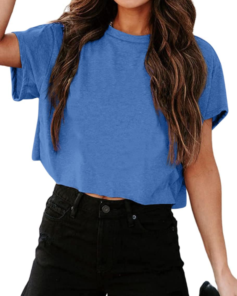 Zoe Women's Cropped Gym Top – Oversized Crew Neck Workout T-Shirt