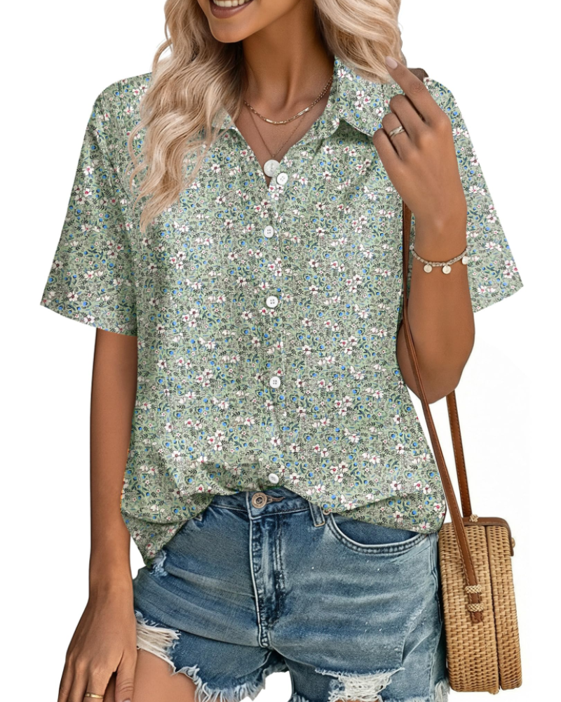 Charlotte Women's Cotton Linen Blouse – V-Neck Button Down Summer Shirt