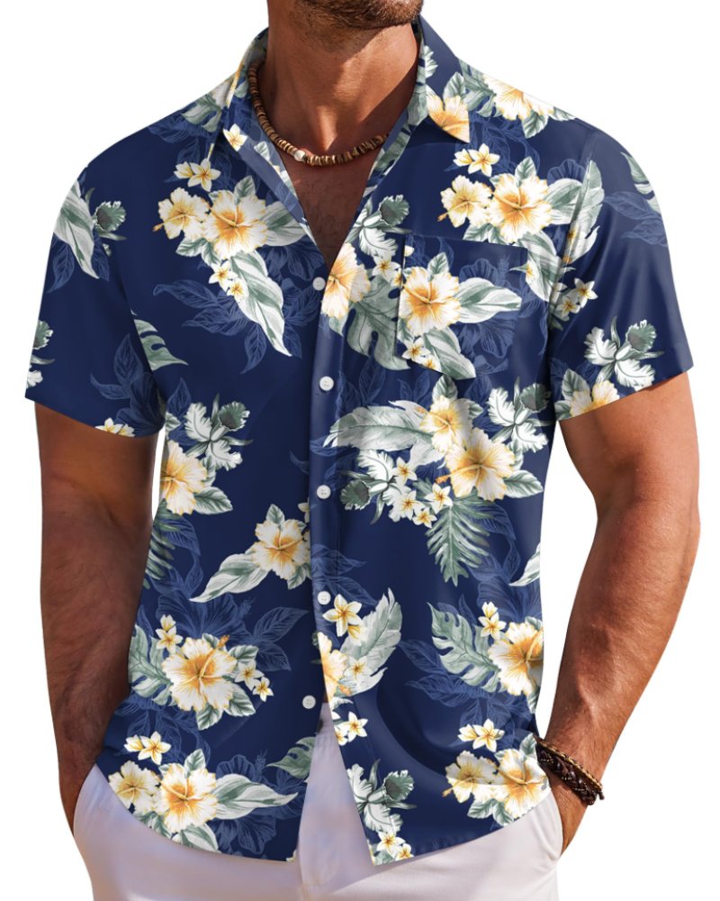 Jake Men's Hawaiian Shirt – Floral Tropical Short Sleeve Beach Button Down