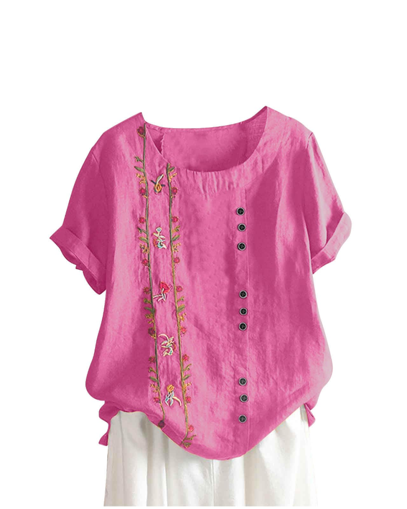 Amelia Women's Linen Blend Blouse – Floral Cotton Linen Summer Top