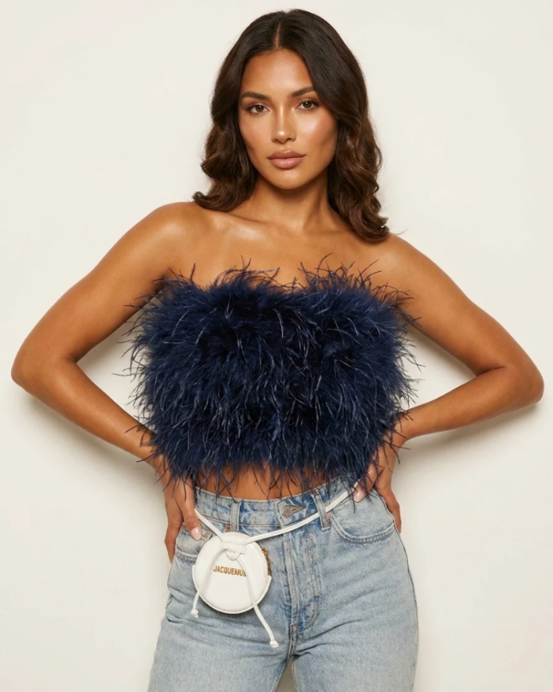 Isadora Women's Feather Bandeau Top – Strapless Elegant Party & Festival Top