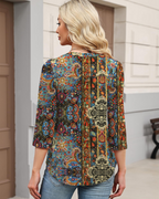 Hailey Women's Boho Blouse – V-Neck 3/4 Sleeve Pleated Casual Summer Top
