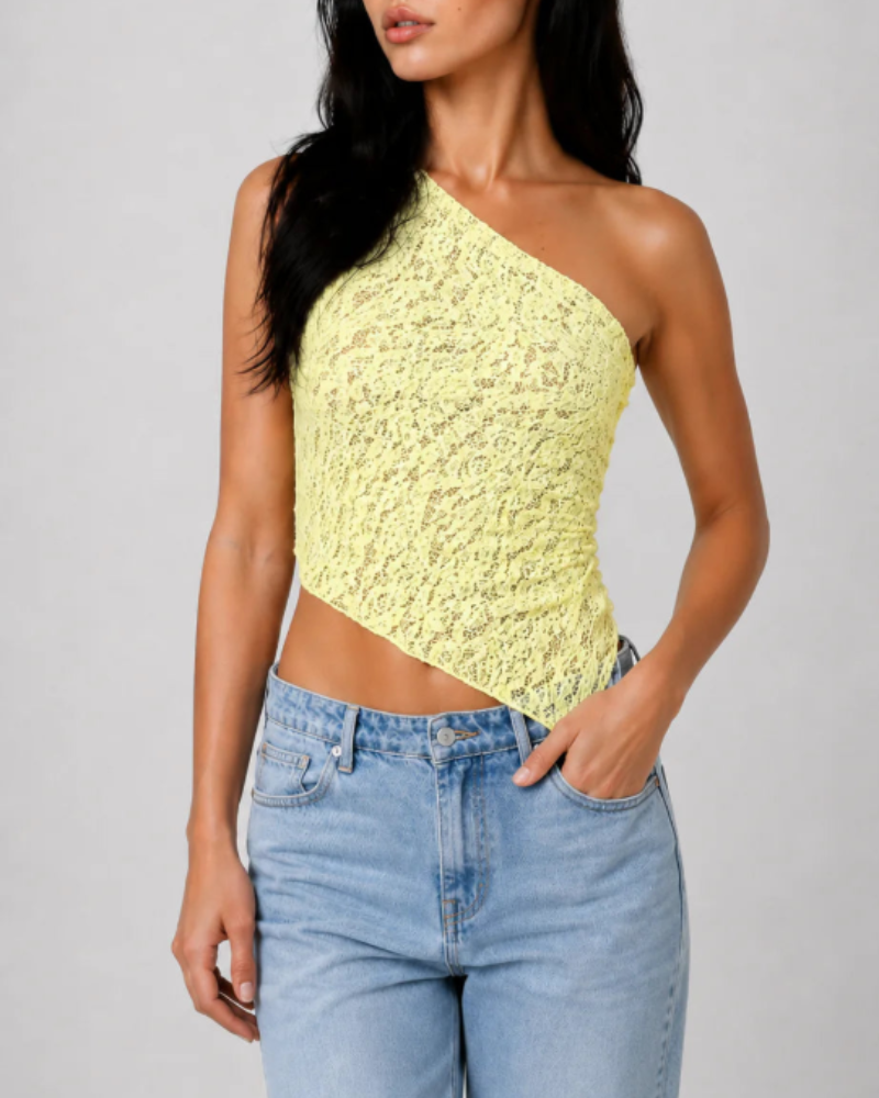 Delphine Women's One-Shoulder Lace Top – Elegant Asymmetric Party Blouse