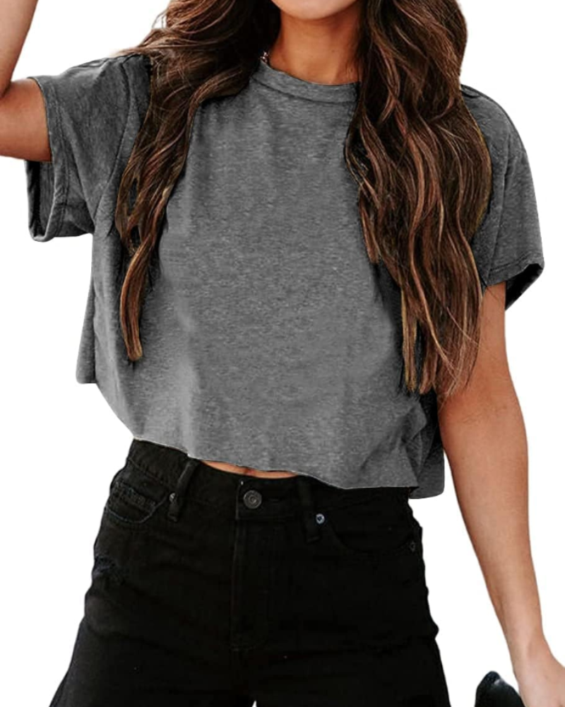 Zoe Women's Cropped Gym Top – Oversized Crew Neck Workout T-Shirt