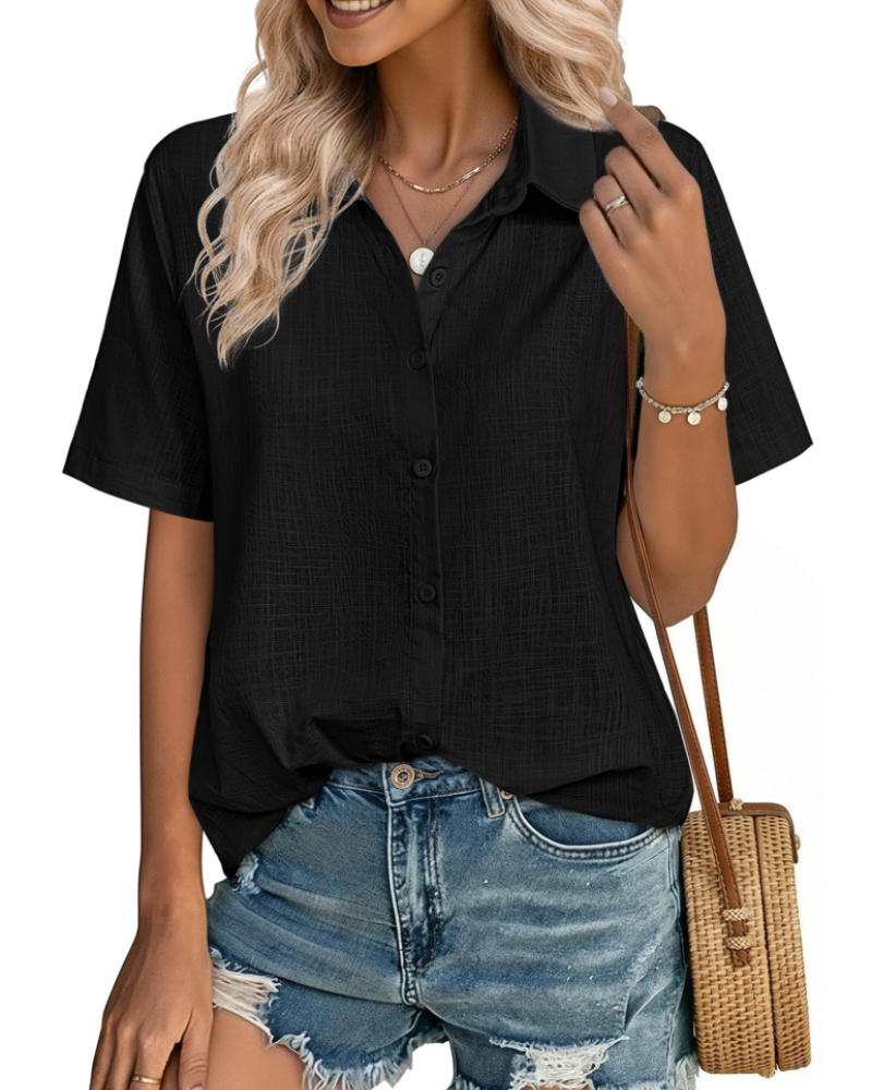 Charlotte Women's Cotton Linen Blouse – V-Neck Button Down Summer Shirt