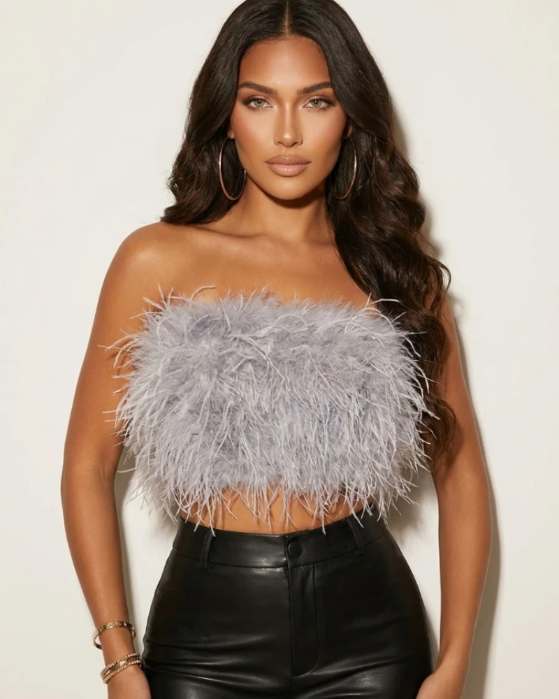 Isadora Women's Feather Bandeau Top – Strapless Elegant Party & Festival Top