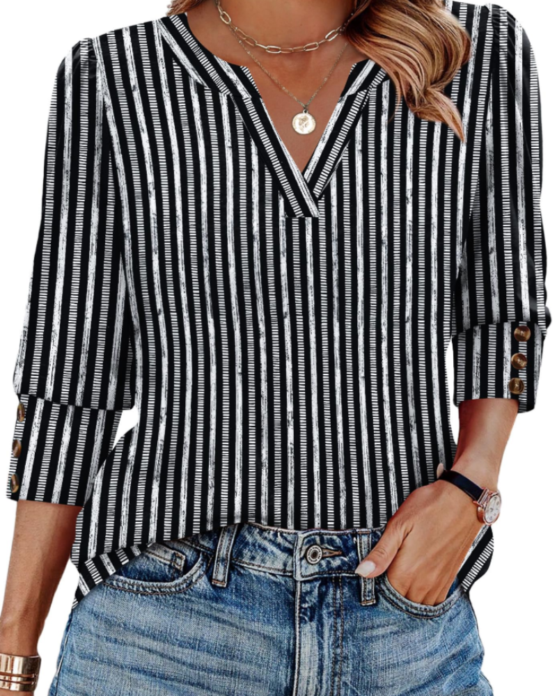 Claire Women's V-Neck Blouse – 3/4 Sleeve Dressy Casual Top with Button Cuffs