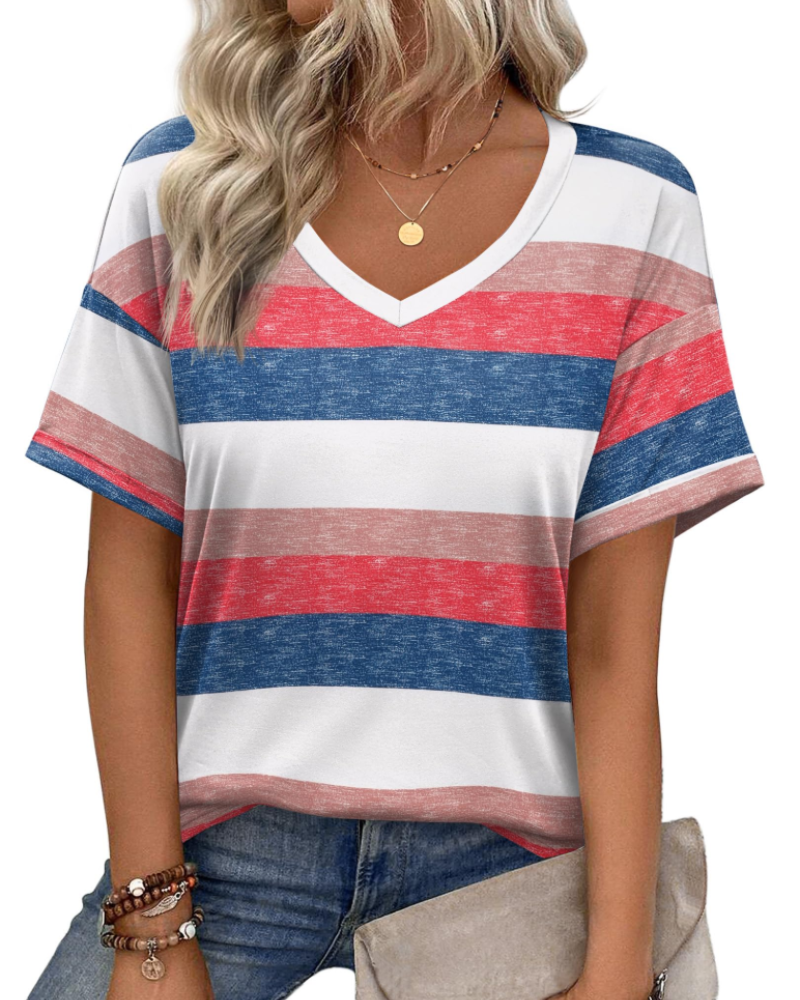 Elena Women's V-Neck Tunic Top – Casual Printed Summer T-Shirt Blouse