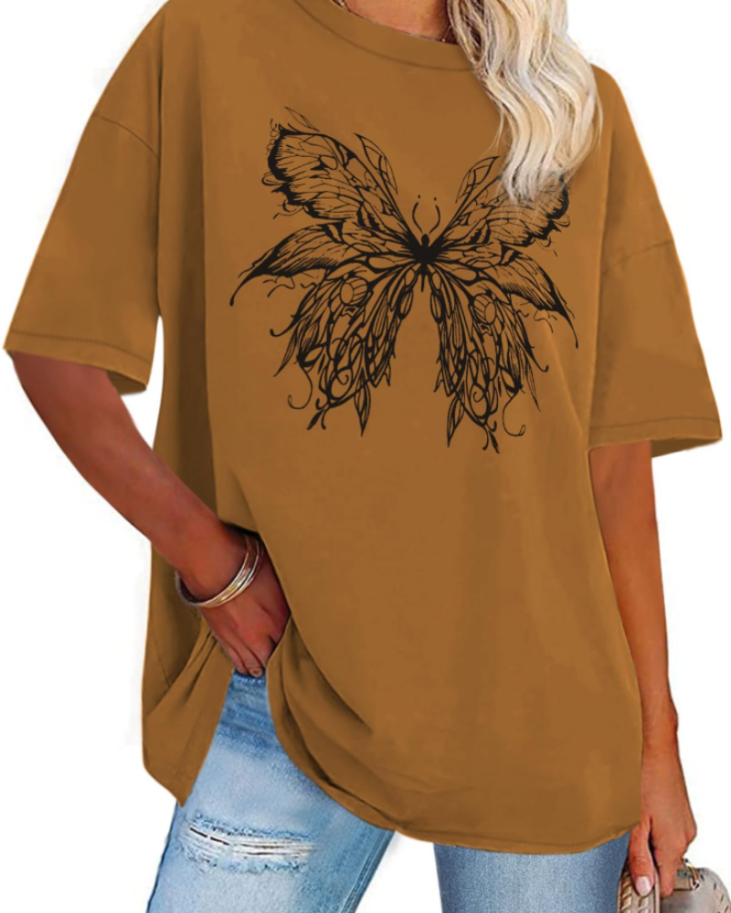 Mia Women's Oversized Graphic T-Shirt – Loose Fit Crew Neck Summer Tee