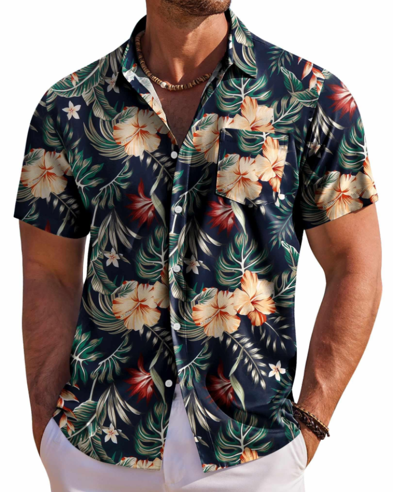 Jake Men's Hawaiian Shirt – Floral Tropical Short Sleeve Beach Button Down