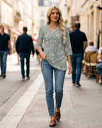 Blair Women's V-Neck Blouse – 3/4 Sleeve Pleated Casual Summer Top Loose Fit