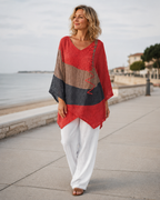Solange Women’s V-Neck Top – Colour Block Blouse with Flattering Relaxed Fit