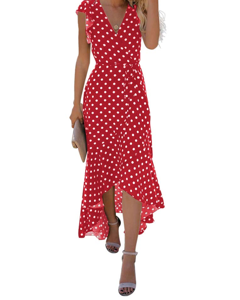 Floralynn Women's Floral Wrap Dress – V-Neck Boho High-Low Summer Party Dress