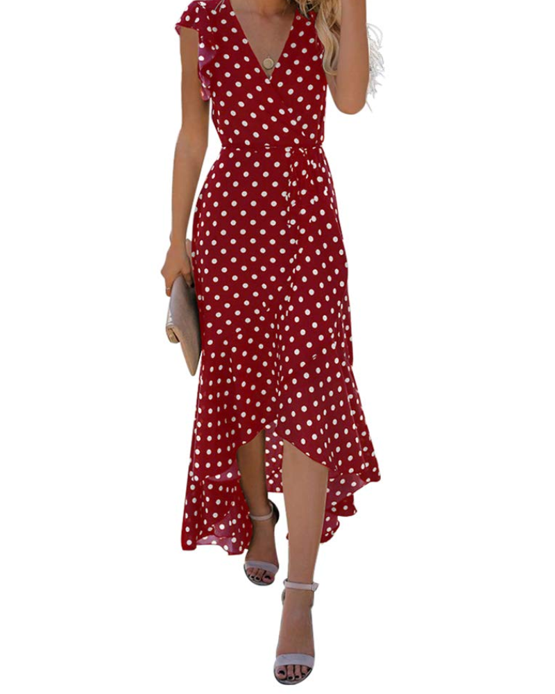 Floralynn Women's Floral Wrap Dress – V-Neck Boho High-Low Summer Party Dress
