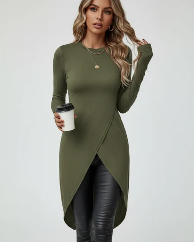 Marigold Women's Wrap Tunic – Asymmetric V-Neck Longline Smart Casual Top