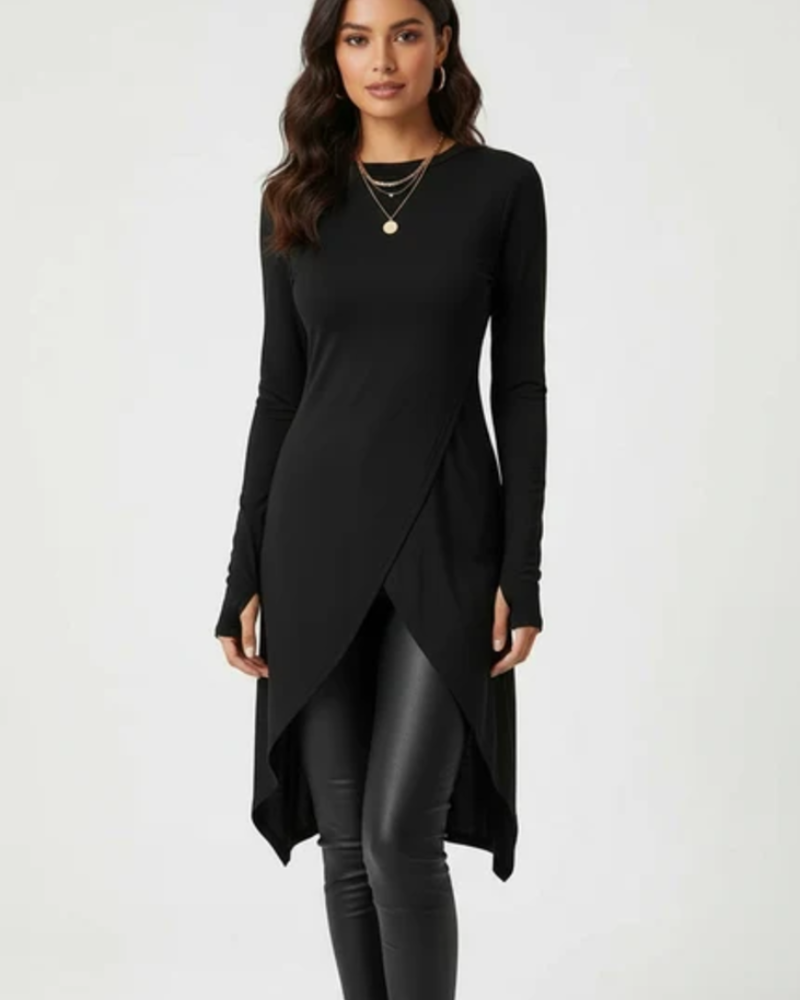 Marigold Women's Wrap Tunic – Asymmetric V-Neck Longline Smart Casual Top
