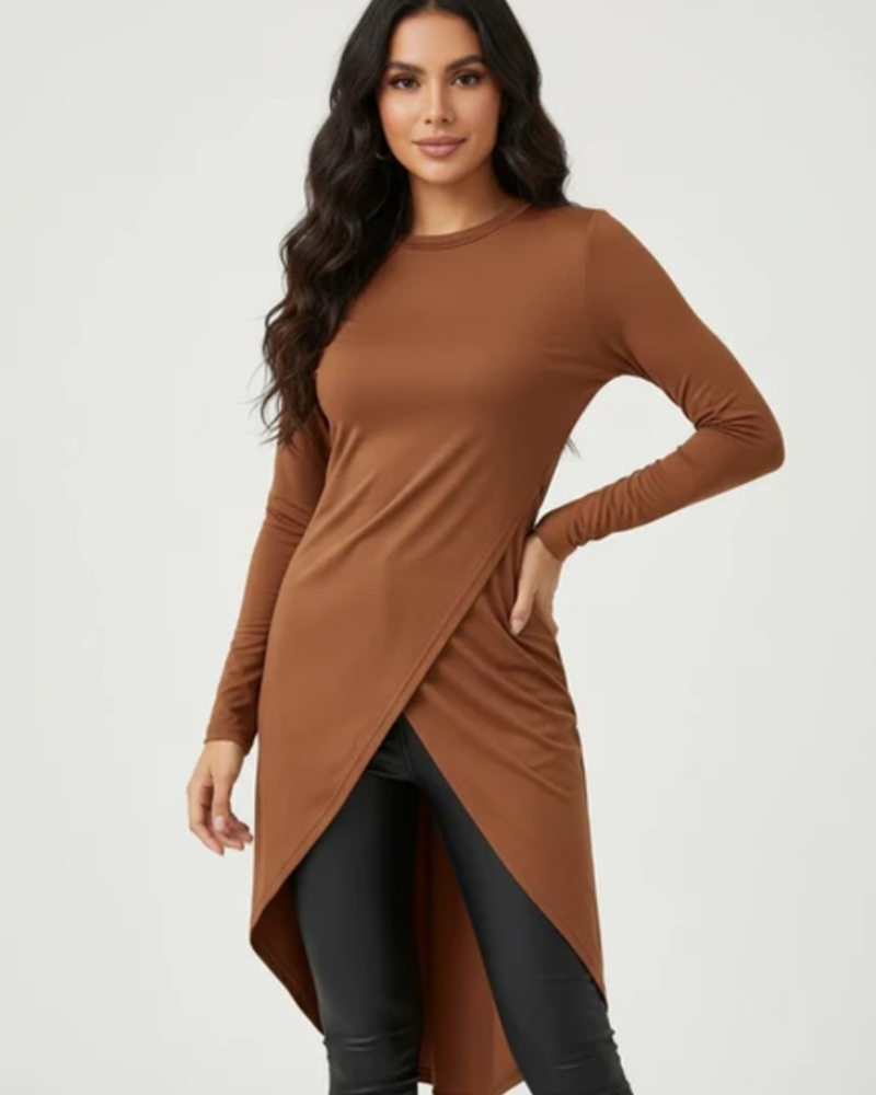 Marigold Women's Wrap Tunic – Asymmetric V-Neck Longline Smart Casual Top