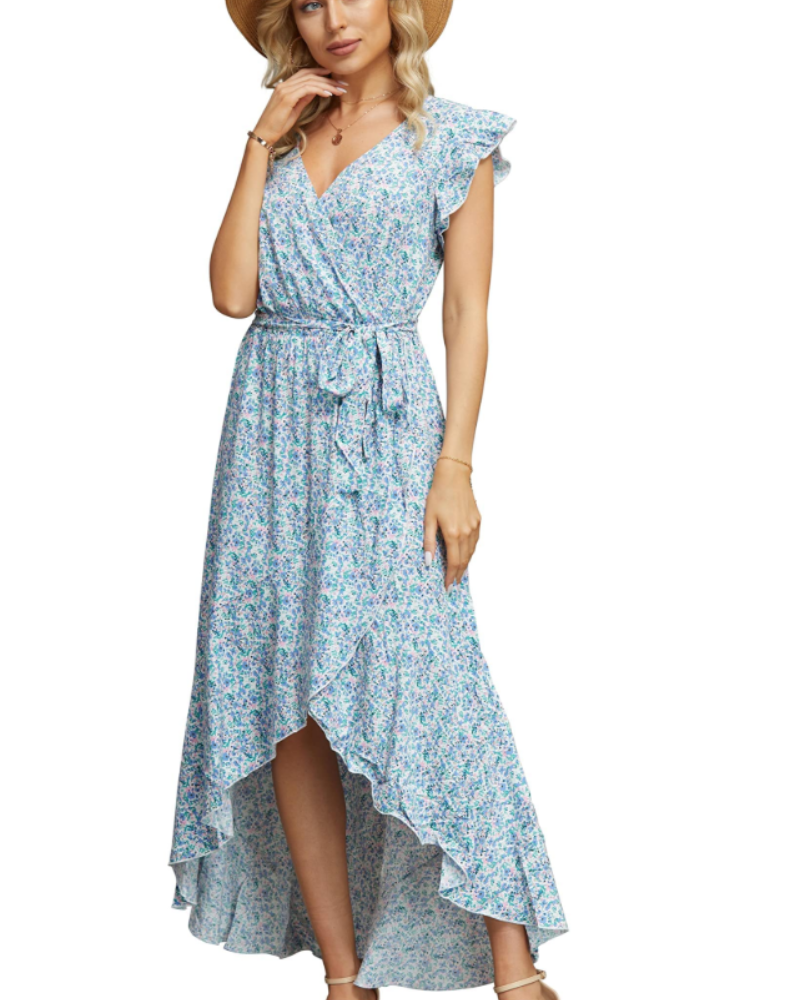 Floralynn Women's Floral Wrap Dress – V-Neck Boho High-Low Summer Party Dress