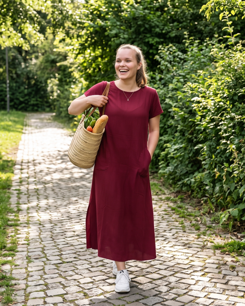 Fiona Women’s Maxi Dress – Short Sleeve Crew Neck Summer Dress with Pockets
