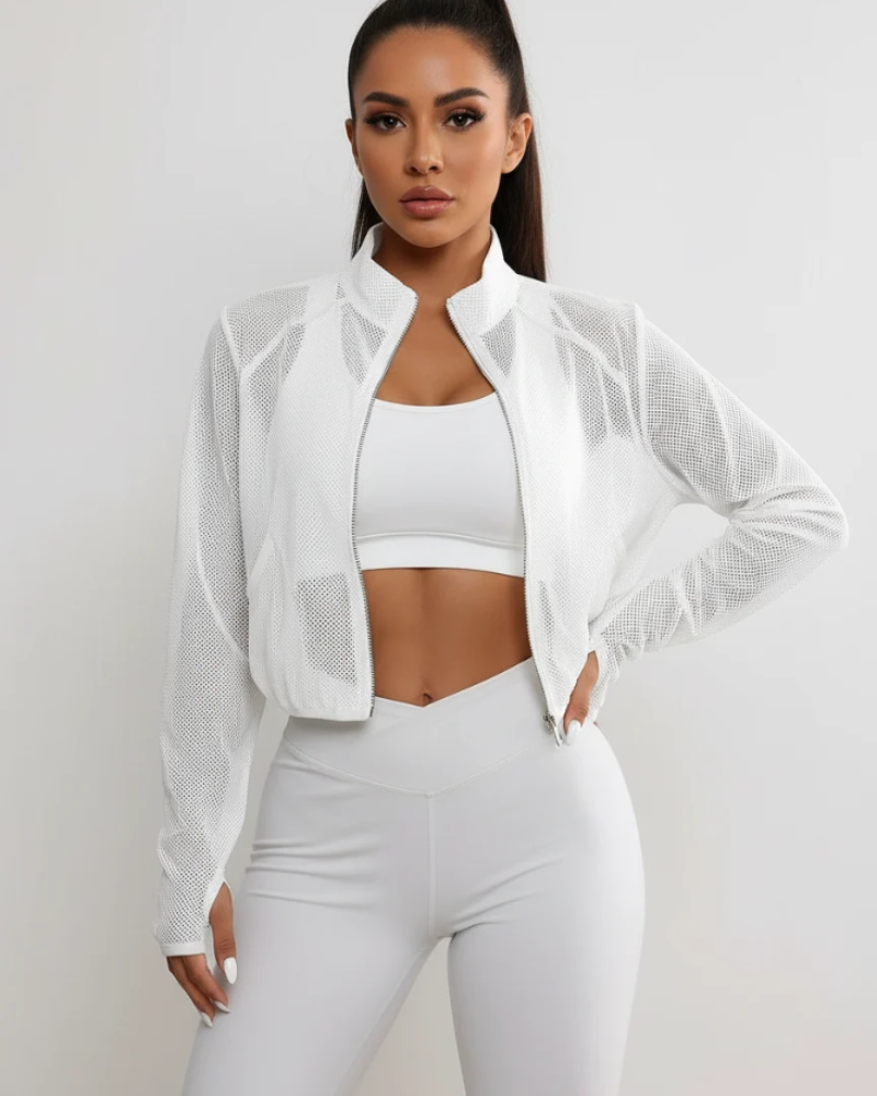 Bronwen Women's Cropped Sports Jacket – Breathable Mesh Zip-Up Activewear Top