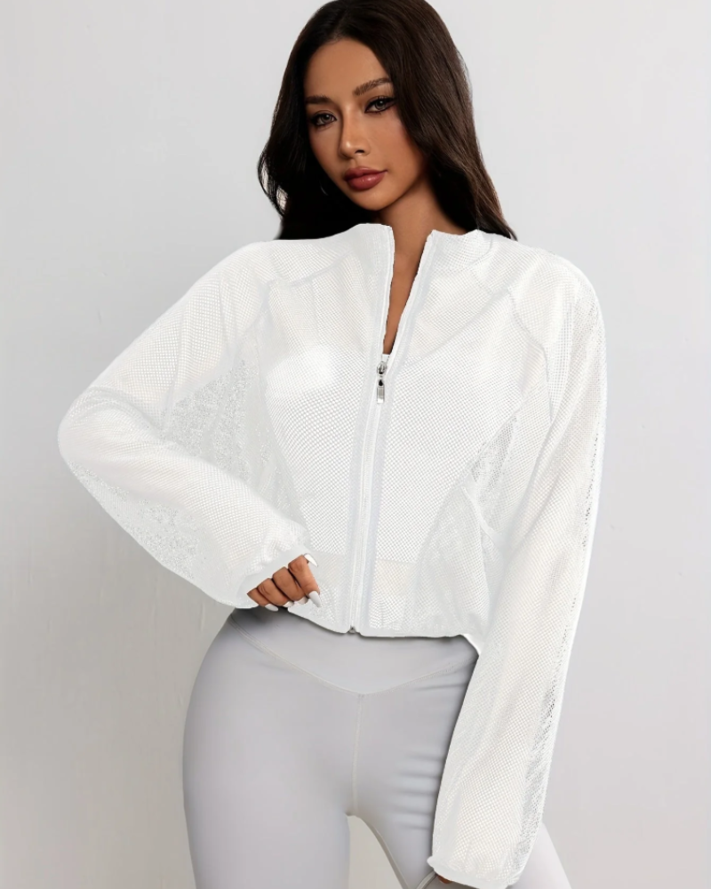 Bronwen Women's Cropped Sports Jacket – Breathable Mesh Zip-Up Activewear Top