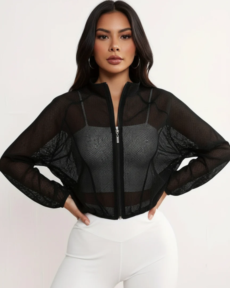 Bronwen Women's Cropped Sports Jacket – Breathable Mesh Zip-Up Activewear Top