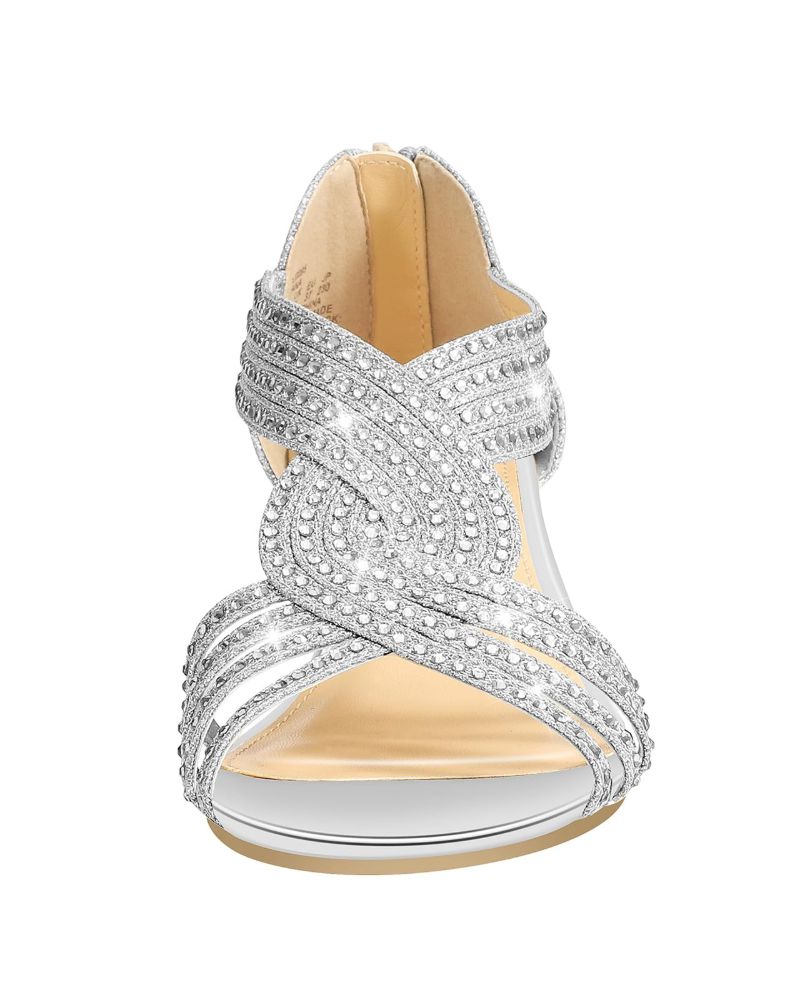 Sophia Women's Rhinestone Wedge Sandals – Platform Evening & Wedding Shoes